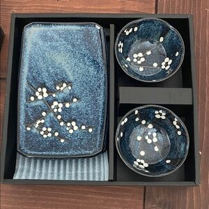 Blue Floral Ceramic sushi Dish Set